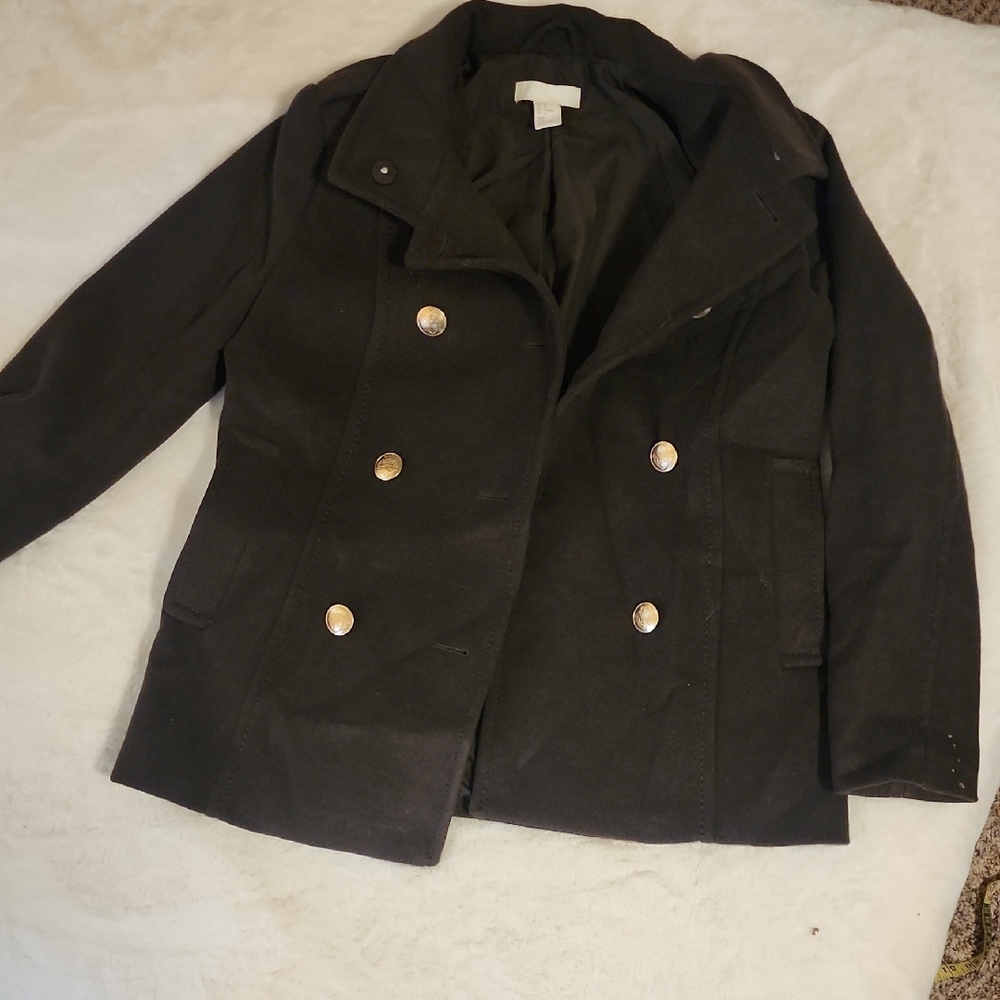 H&M Womens Olive Green Double-Breasted Peacoat